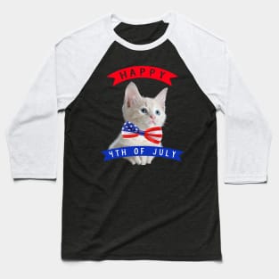 Happy 4th Of July Cute Cat Independece Day Cat With A Bow Tie Baseball T-Shirt